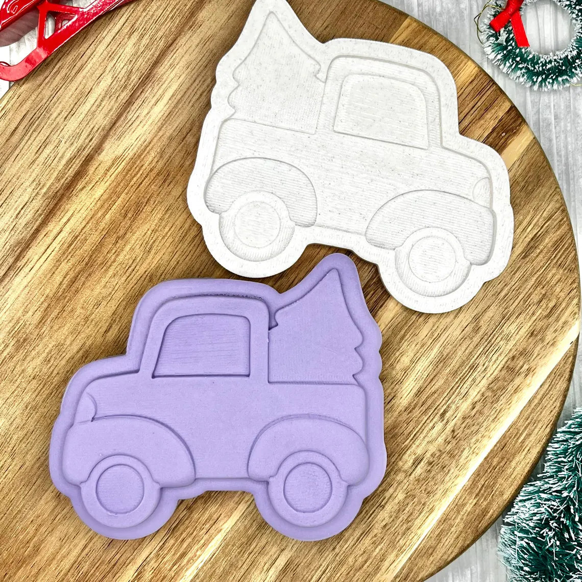 Truck with Christmas Tree | Cookie Cutter | Fondant Stamp Embosser